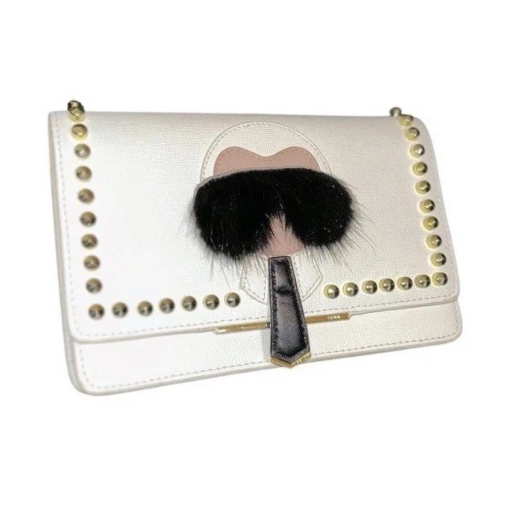 Karl Lagerfeld Fendi White Studded Leather and Mink